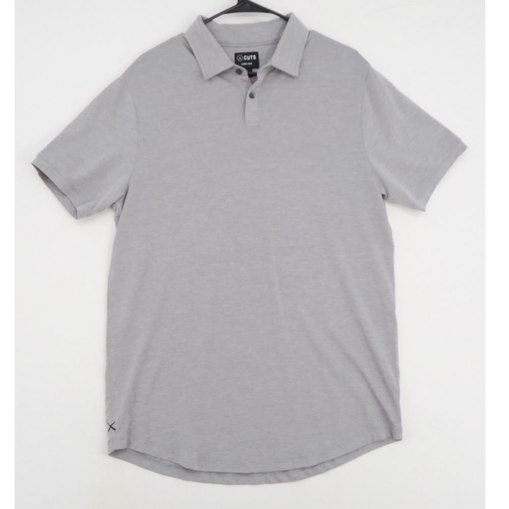 Cuts Clothing Curve Hem Polo Shirt Mens Large Grey Pima Cotton Stretch Short Slv